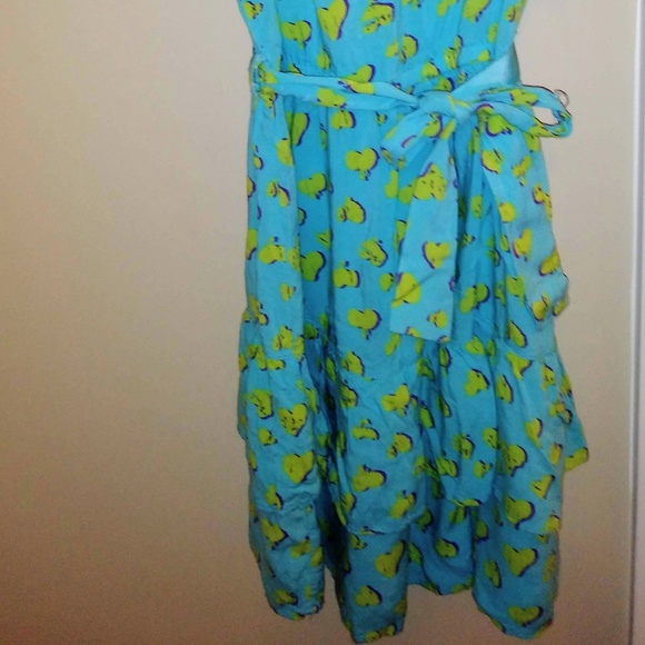 (KIDS)Ruffle Layer Dress(Blue w/Lime Green Hearts) - Picture 2 of 5